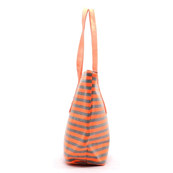 ORANGE JERSEY STRIPED OVERSIZED NEON TOTE - Picture 2 of 4